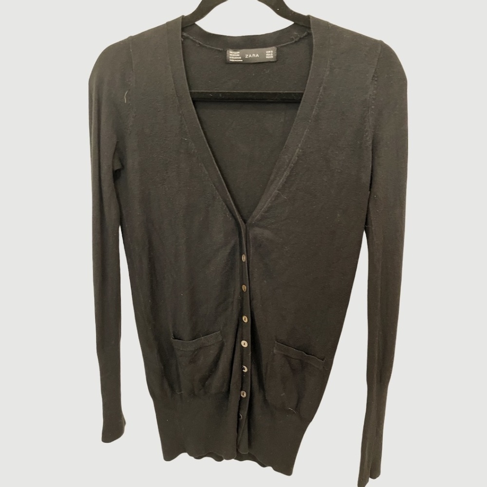 ZARA V-Neck Long Sleeve Button Front Cardigan Sweater Size Small